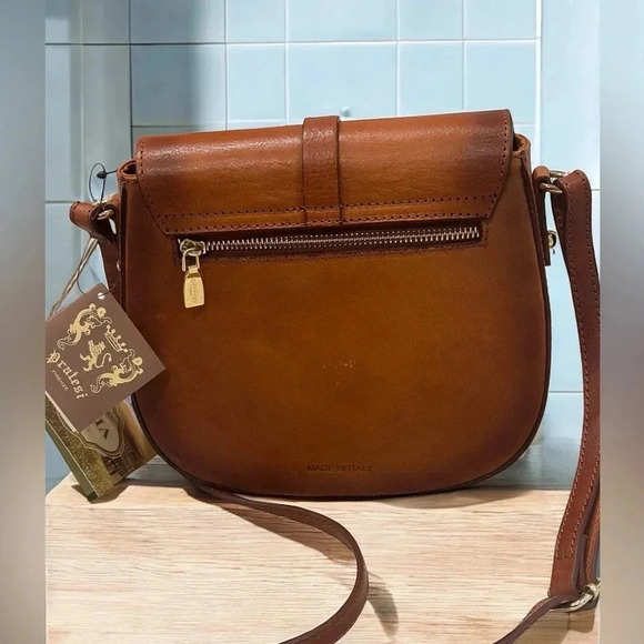 PRATESI FIRENZE MADE IN ITALY LEATHER FLAP OVER CROSSBODY BROWN NWT - Picture 5 of 11